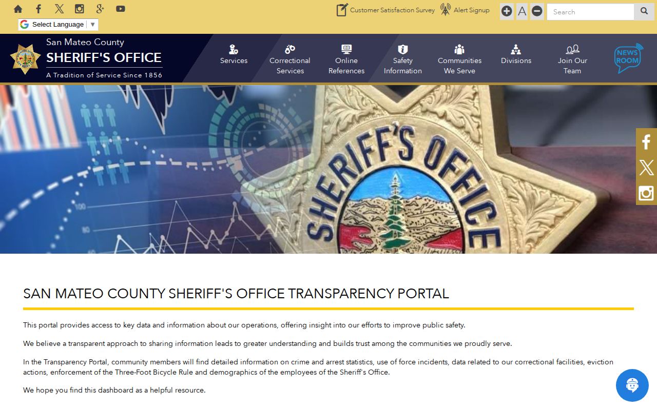 San Mateo County Sheriff arrest data transparency page