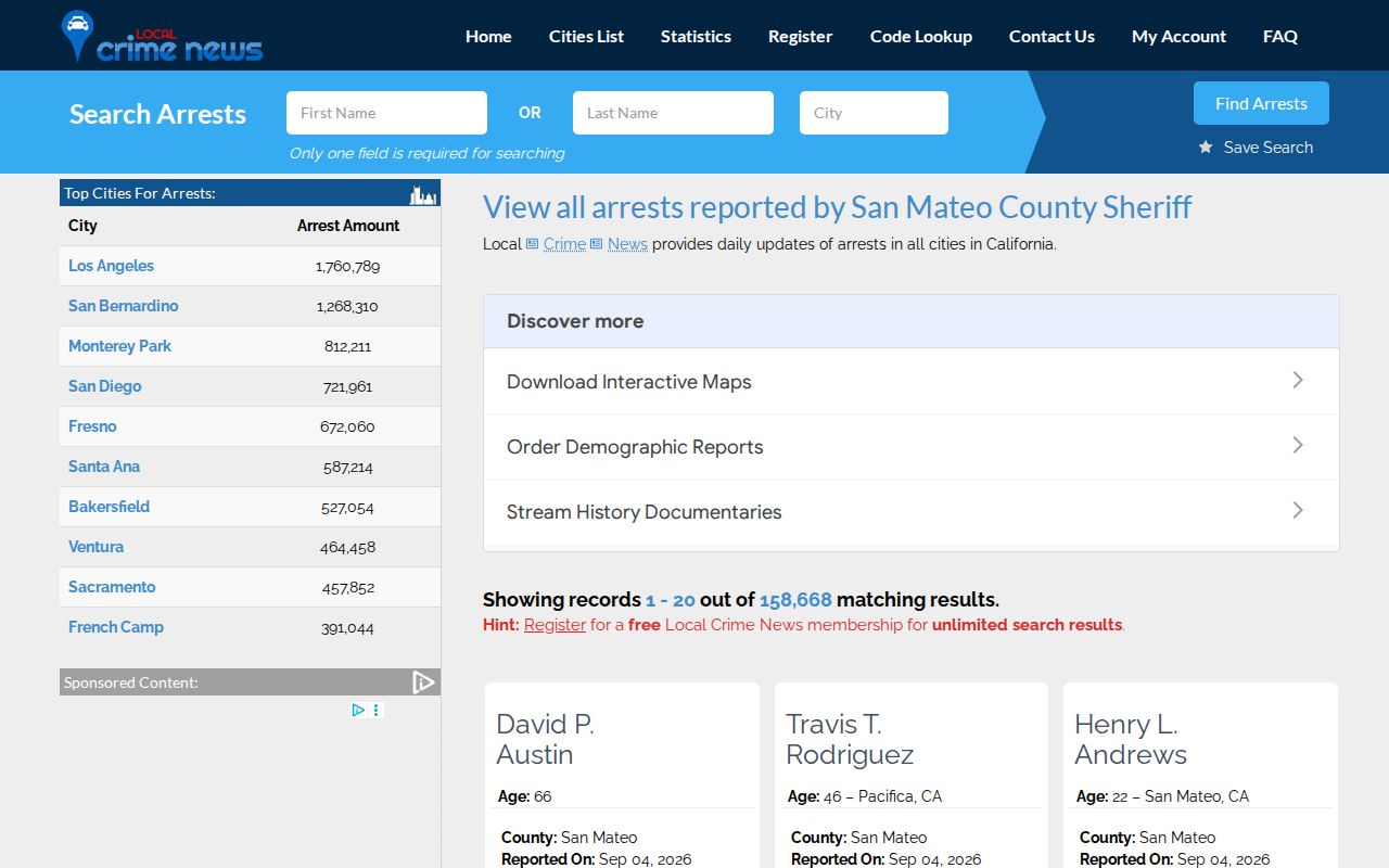 Unofficial Local Crime News San Mateo County Sheriff arrest archive