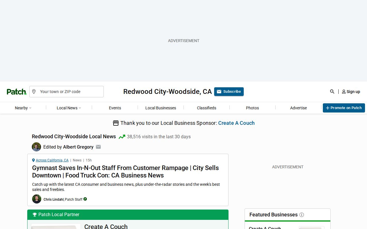 Patch Redwood City-Woodside local news page for selected community reporting